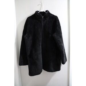 J. Crew‎ Black Fuzzy Fleece Zip Up Jacket Size L